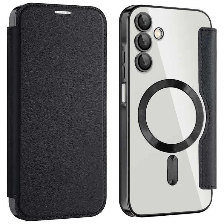 Husa MagFlip - Samsung A15, Magnet, RFID protect, Leather, Chrome Edge, Black