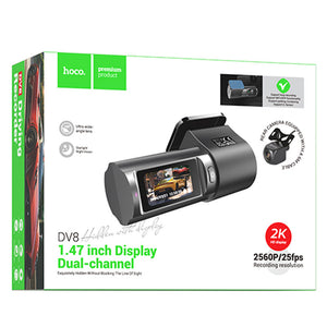 Camera Video Hoco DV8, pentru Masina, HD 2K, cu Mini LCD Fata + Camera Spate - Negru