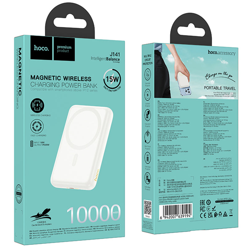 Hoco (J141) - Baterie externa, Wireless, PD20W, 1xUSB-C (10000mAh), Milky White
