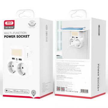 Adaptor Priza XO WL09, Dublu, cu Senzor si LED, 2xUSB-A - Alb