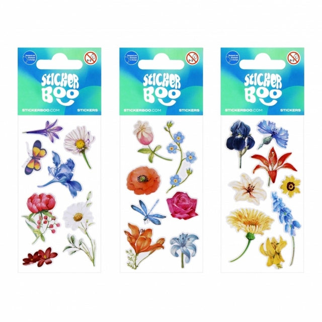 Abtibilduri - flori / insecte, set 7-8 buc, Sticker Boo, 517763, +4 ani