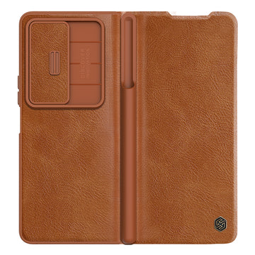 Husa Nillkin pentru Samsung Z Fold 4, Qin Piele, PC Piele - Maro