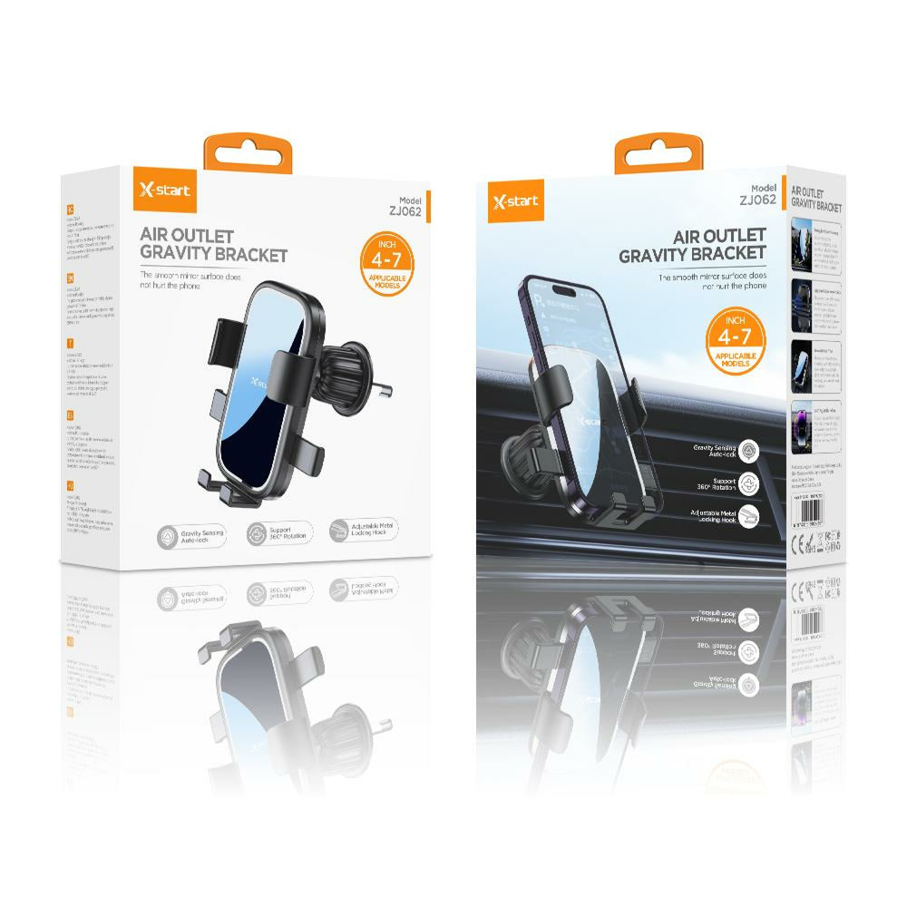 X-Start (ZJ062) - Suport Auto, montaj Ventilatie, 360°, Cleme, Metall Lock, Black
