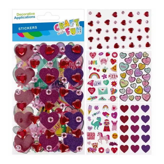Accesorii creatie 3 in 1 - stickere autoadezive - inimioare, 14x25 cm, Craft with Fun 567251