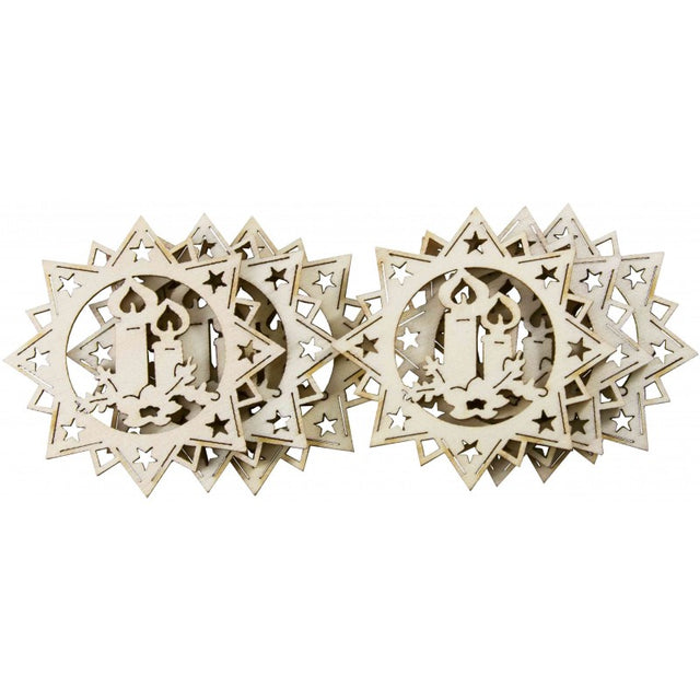 Accesorii creatie - lemn decupat - stea cu lumanare, set 6 buc, Colorarte