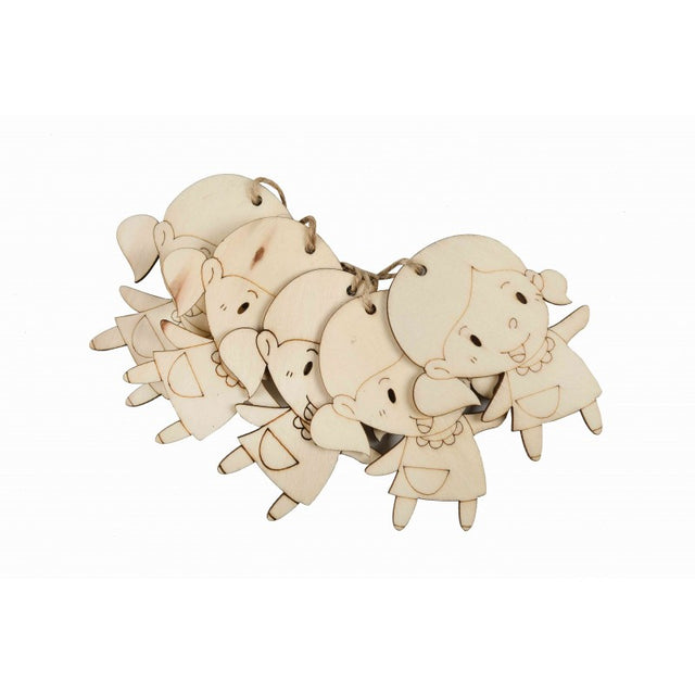 Accesorii creatie - lemn pirogravura cu sfoara - fetita, 7x7cm, set 5 buc, Colorarte