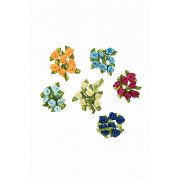 Accesorii creatie - trandafiri textile cusute, diverse culori, uni, set 18-25 buc, Colorarte