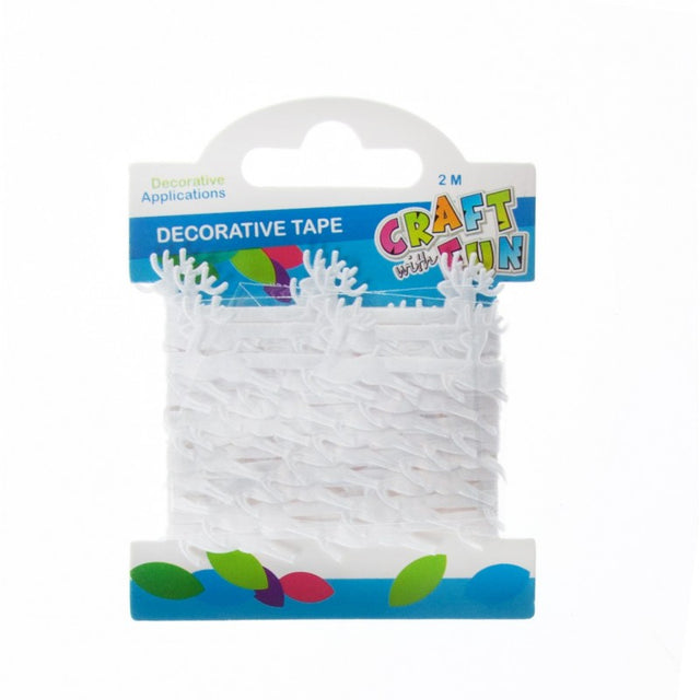 Banda decorativa - reni, 2.5cm x 2m, plastic, alb, Craft with Fun, 463489