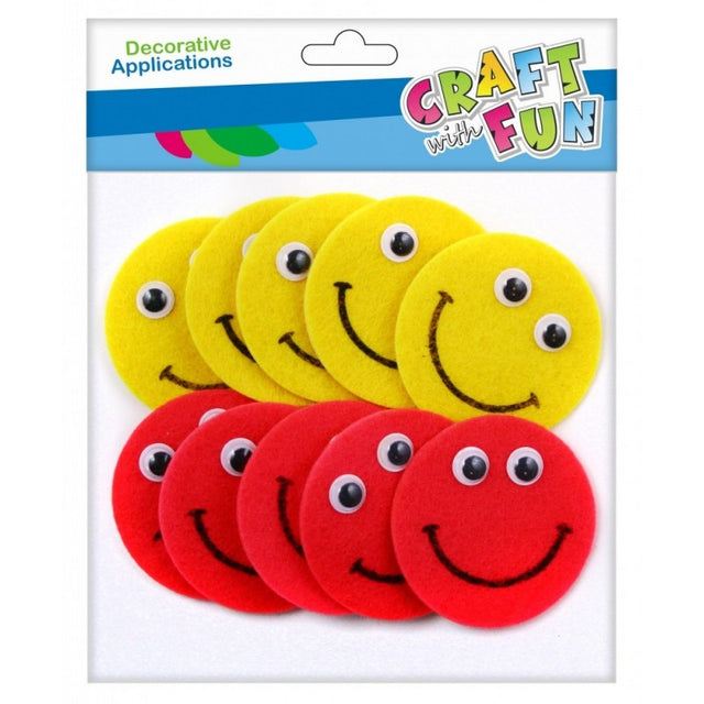 Accesorii creatie - fete zambitoare fetru autoadeziv, set 10 buc, 12x15x2 cm, Craft with Fun, 463451