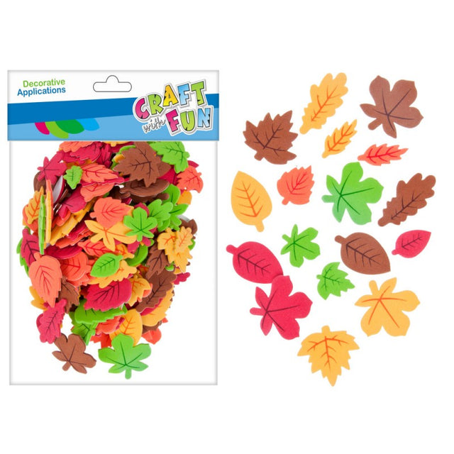 Forme decorative - hartie gumata autoadeziva - frunze, diverse culori, set 180 buc, Craft with Fun, 463846