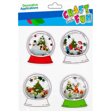 Forme decorative - hartie gumata autoadeziva - glob de Craciun, diverse culori, set 4 buc, Craft with Fun, 501364