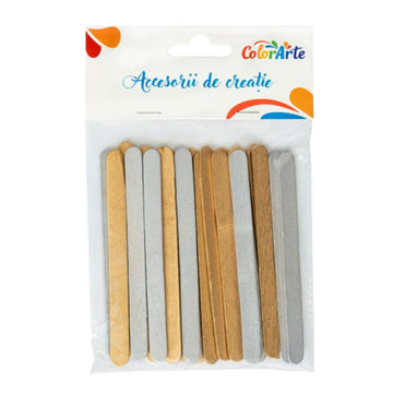Accesorii creatie - lemn - betisoare, aurii-argintii, 1x11.5cm, set 25 buc, Colorarte MY013