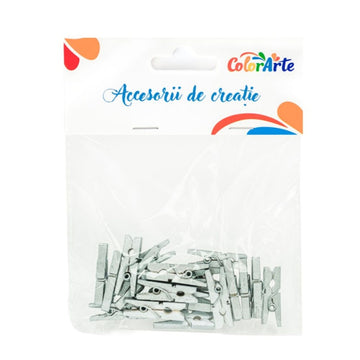 Accesorii creatie - lemn - carlig, argintiu, 2.5cm, set 20 buc, Colorarte