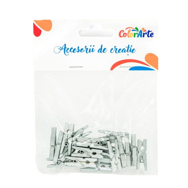 Accesorii creatie - lemn - carlig, argintiu, 2.5cm, set 20 buc, Colorarte