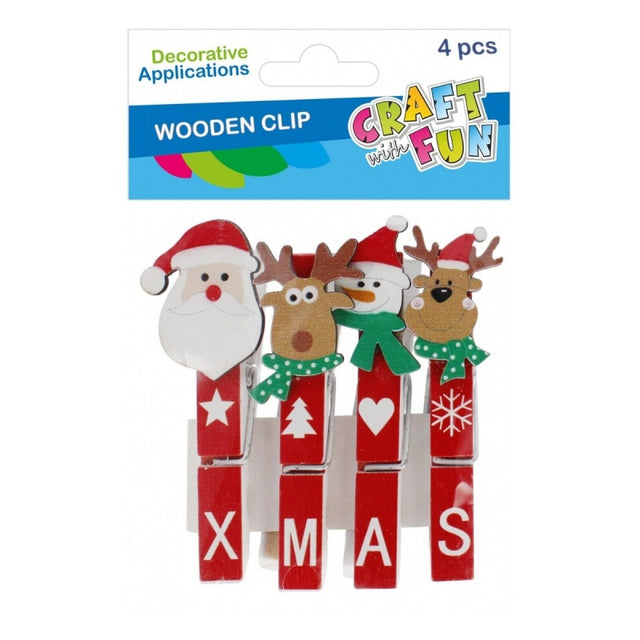 Accesorii creatie - lemn - carlig mare Craciun, set 4 buc, Craft with Fun 545856