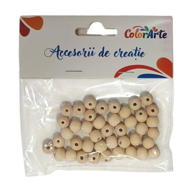 Accesorii creatie - lemn - margele, natur, 9-10mm, set 42 buc, Colorarte MY011