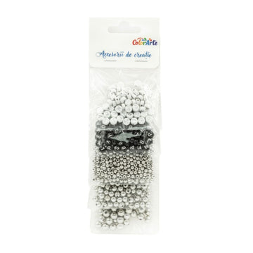 Accesorii creatie - margele plastic, 5 dimensiuni diferite, argintii, 80 g/punga, Colorarte
