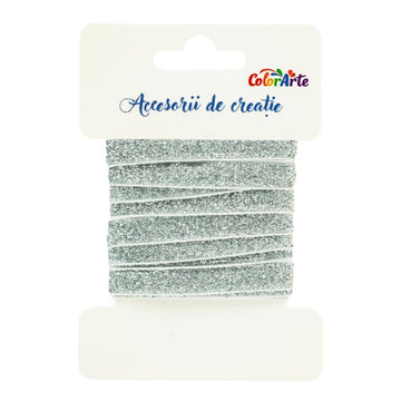 Accesorii creatie - panglica decorativa, argintie cu sclipici, 1cm x 3m, Colorarte MY036