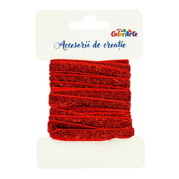 Accesorii creatie - panglica decorativa, rosie cu sclipici, 1cm x 3m, Colorarte MY035