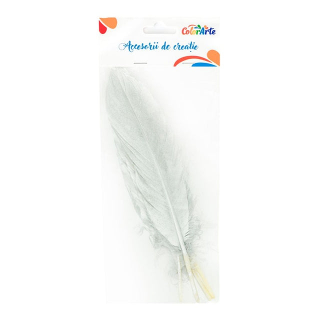 Accesorii creatie - pene argintii, 15-20cm, set 4 buc, Colorarte
