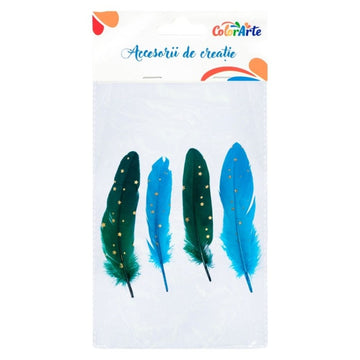 Accesorii creatie - pene cu stelute aurii, 17-19cm, set 4 buc, Colorarte MTCR-FE025