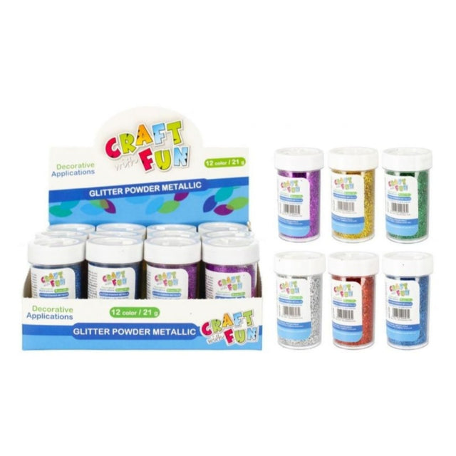 Accesorii creatie sclipici pulbere 12 bucati/set, Craft with Fun, 6x21g, mix de 6 culori
