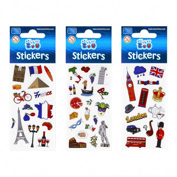 Abtibilduri - calatorii Italia, Anglia, Franta, set 13-19 buc, Sticker Boo, 489559
