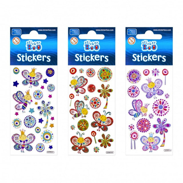 Abtibilduri - fluturi colorati, set 13-15 buc, 18x7 cm, Sticker Boo, 382541