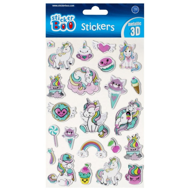 Abtibilduri - unicorn, 3D, metalic, set 23 buc, Sticker Boo, 493712
