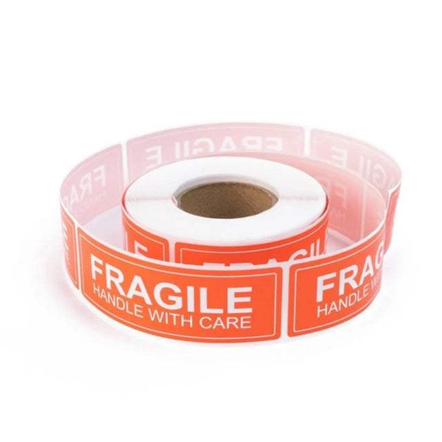 Accesorii creatie - stickere autoadezive - Fragile, 2.5x7.5cm, hartie alba / rosu, rola 250 buc