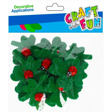 Accesorii creatie - trifoi cu buburuze fetru, autoadeziv, set 12 buc, 10x12cm, Craft with Fun, 501385