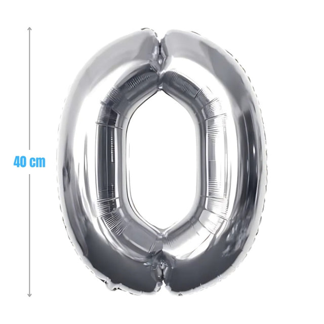 Baloane aniversare PartyGo cifra 0, 40cm, argintiu, FB0001
