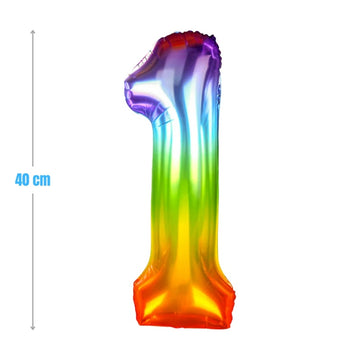 Baloane aniversare PartyGo cifra 1, 40cm, curcubeu, FB0820