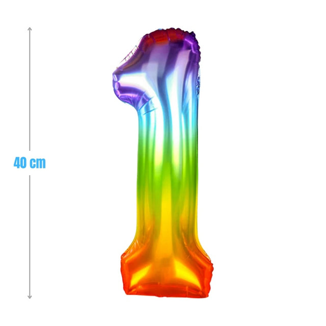 Baloane aniversare PartyGo cifra 1, 40cm, curcubeu, FB0820