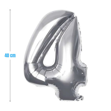 Baloane aniversare PartyGo cifra 4, 40cm, argintiu, FB0005