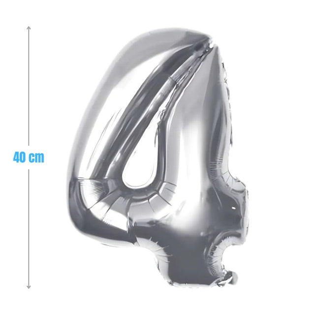 Baloane aniversare PartyGo cifra 4, 40cm, argintiu, FB0005