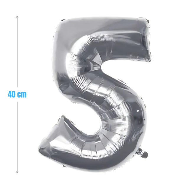 Baloane aniversare PartyGo cifra 5, 40cm, argintiu, FB0006
