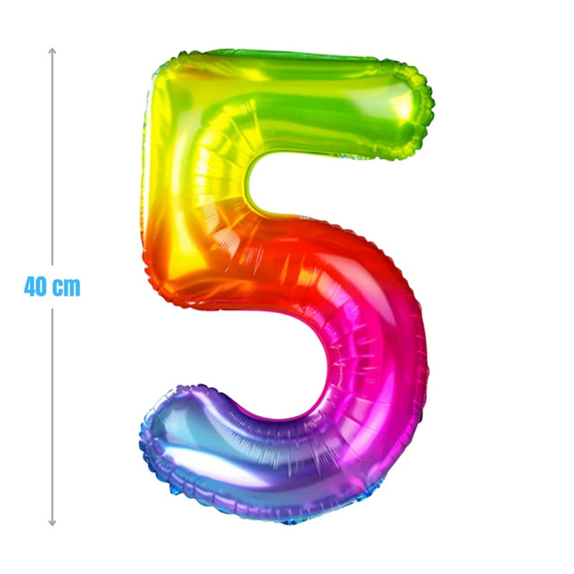 Baloane aniversare PartyGo cifra 5, 40cm, curcubeu, FB0824