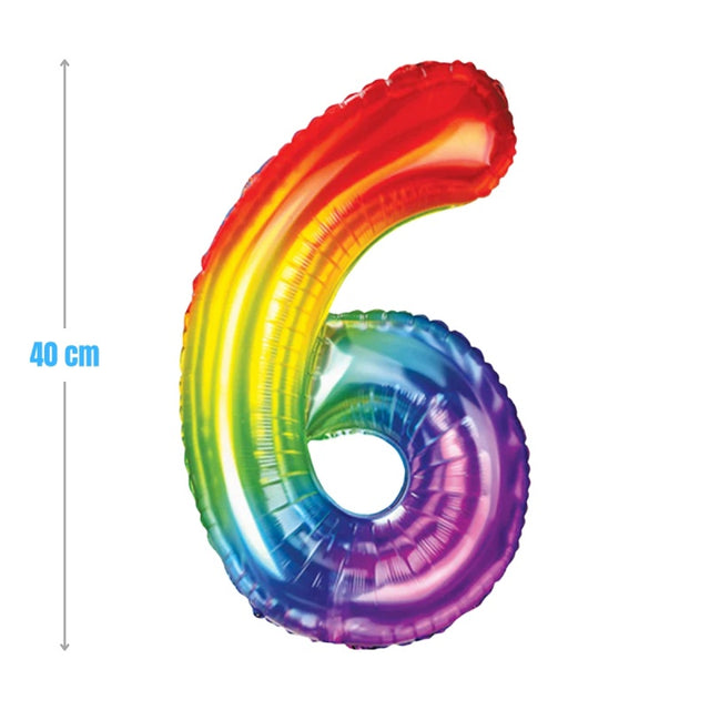 Baloane aniversare PartyGo cifra 6, 40cm, curcubeu, FB0825