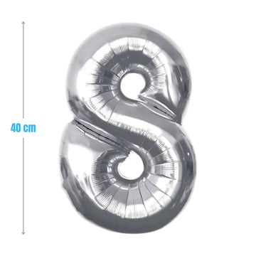 Baloane aniversare PartyGo cifra 8, 40cm, argintiu, FB0009