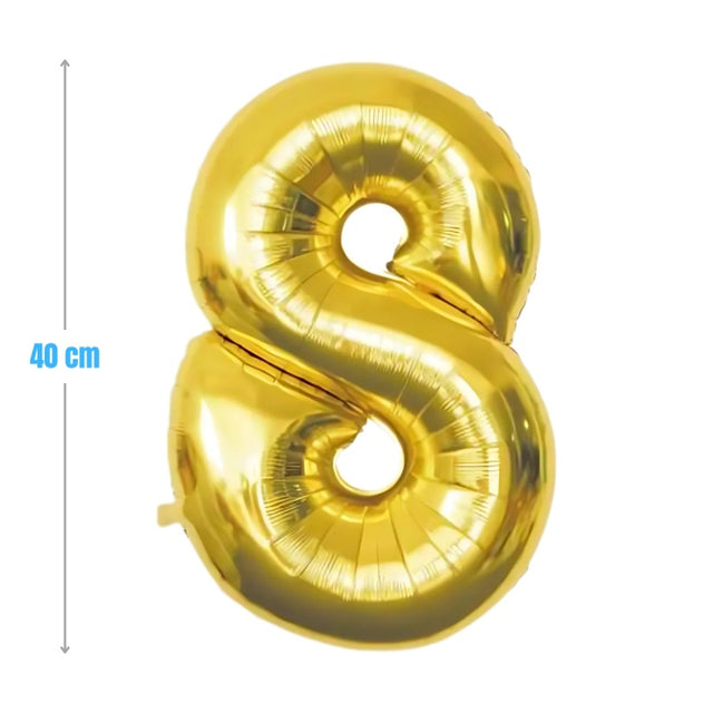 Baloane aniversare PartyGo cifra 8, 40cm, auriu, FB0019