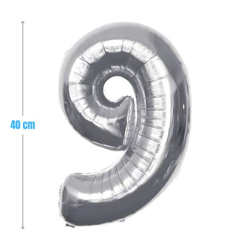 Baloane aniversare PartyGo cifra 9, 40cm, argintiu, FB0010