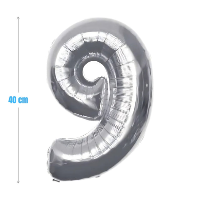 Baloane aniversare PartyGo cifra 9, 40cm, argintiu, FB0010