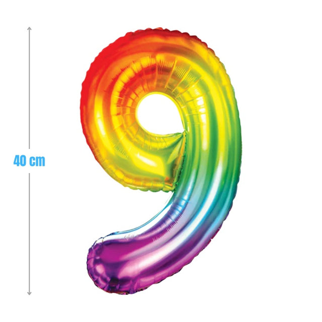 Baloane aniversare PartyGo cifra 9, 40cm, curcubeu, FB0828