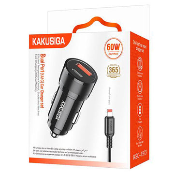 Incarcator Auto Kaku KSC-1973, PD60W, 1xUSB-C, 1xUSB + Cablu Lightning, 1m - Negru
