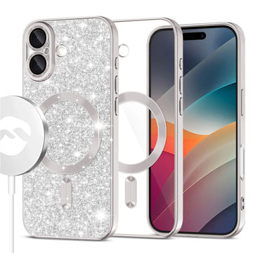 Husa MagSparks pentru iPhone 17, Glitter, Dual Layer, Lens Cover, Sliver