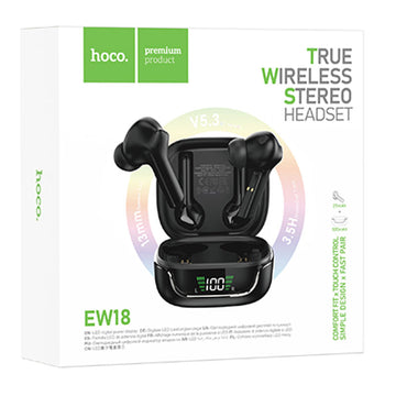 Casti Wireless Hoco EW18, Ear Buds, BT 5.3, 150h StandBy, 300mAh, Wireless Case - Negru