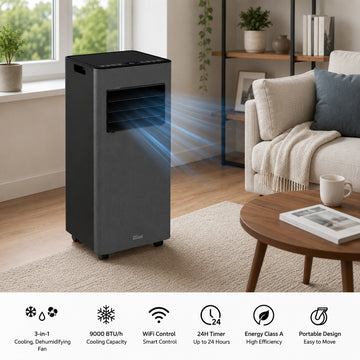 Aer conditionat mobil Zilan ZLN2617, 9000 BTU, 3 in 1 racire dezumidificare ventilatie, WiFi, timer