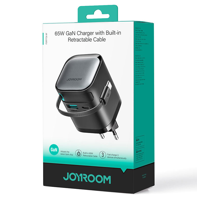 Joyroom (JR-TCL02) - Incarcatoare cu Cablu, GaN 65W, 1xUSB-C, 1xUSB-A, Black
