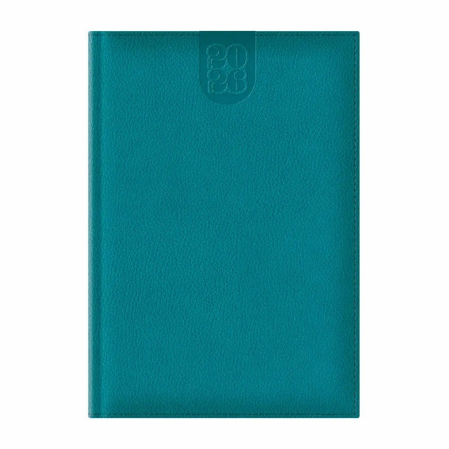 Agenda A4 datata 2026 Dakota EJ-1407, 128 pagini ivory, coperta buretata turcoaz, cu margini aurii